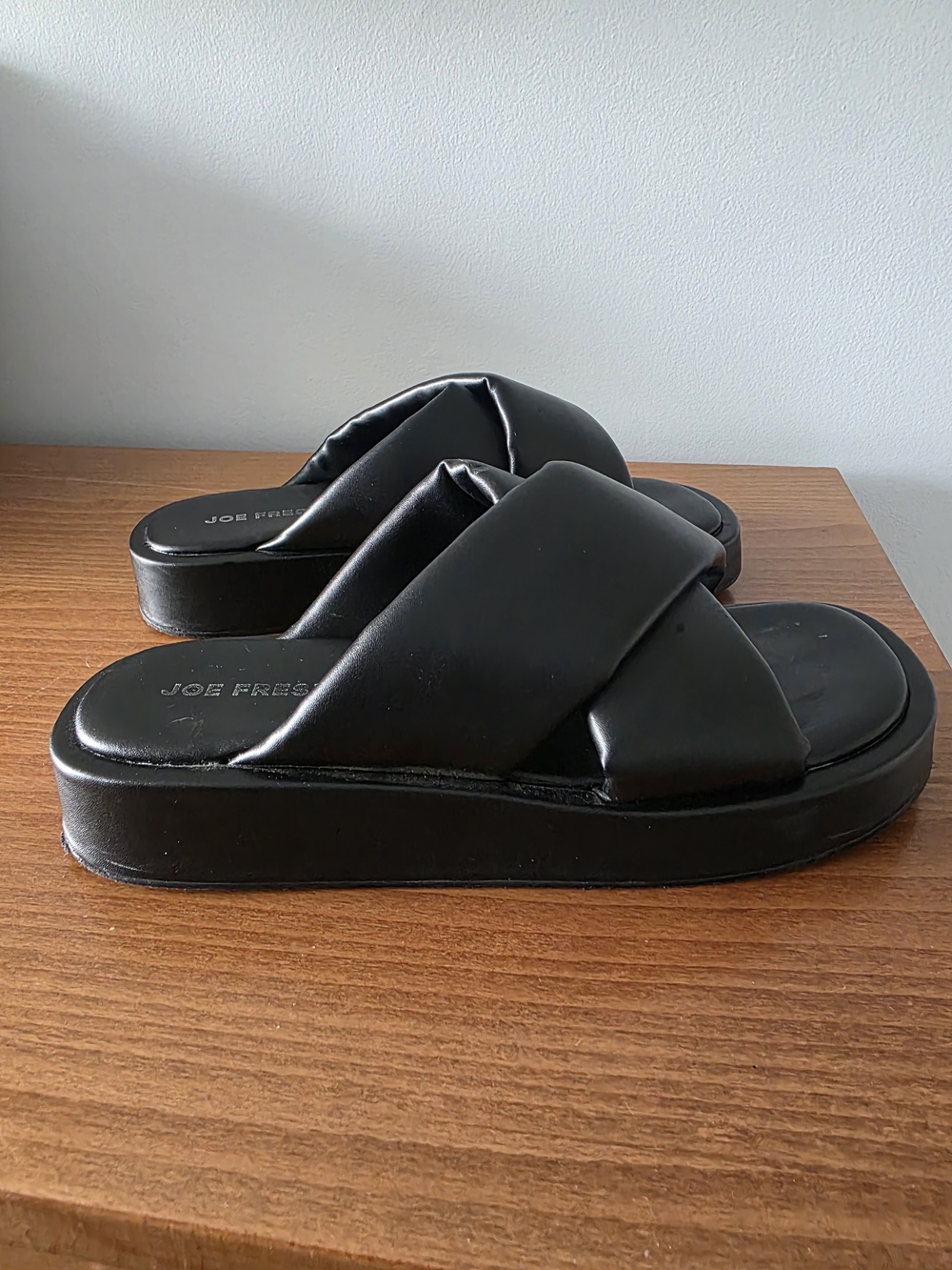 Joe Fresh Black Padded Crisscross Platform Sandals